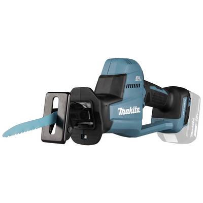 Blue cordless reciprocating saw with a black handle and blue saw blade, brand visible, photographed from the side.