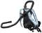 Blue backpack vacuum cleaner, with flexible suction hose and adjustable straps, suitable for portable use during cleaning tasks.