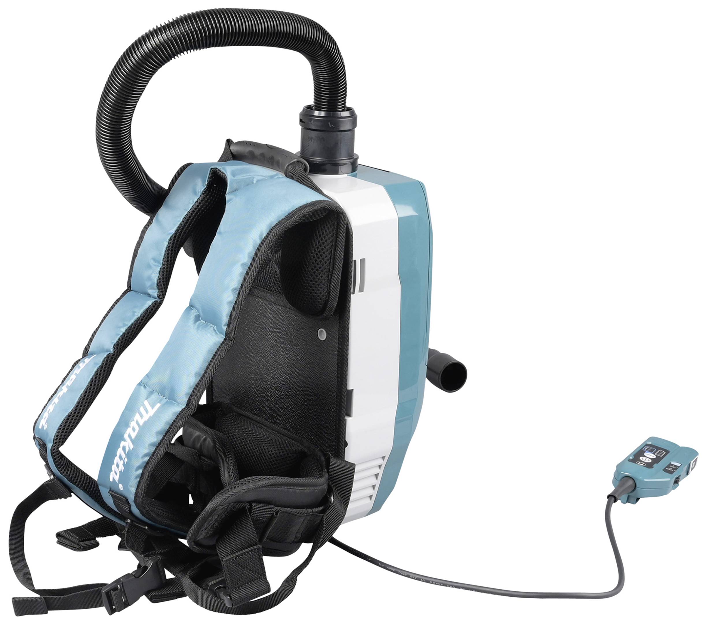 Backpack vacuum cleaner with ergonomic shoulder straps and flexible hose, perfect for quick and efficient cleaning.