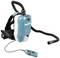 A portable backpack vacuum cleaner with a long suction tube and controls. Suitable for mobile use during cleaning tasks.