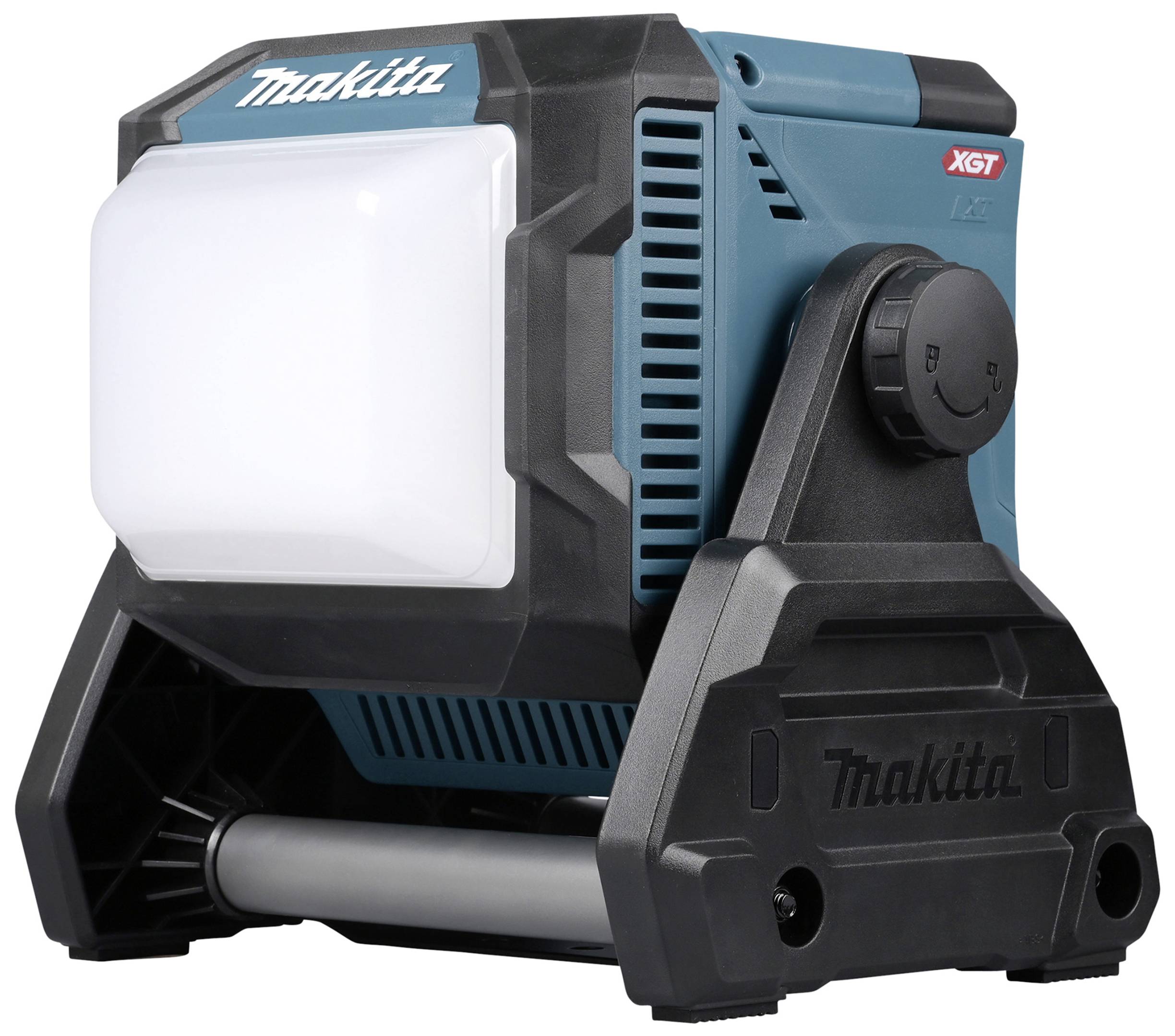 Portable Makita work light with a robust housing. It provides bright illumination for construction sites or workshops.