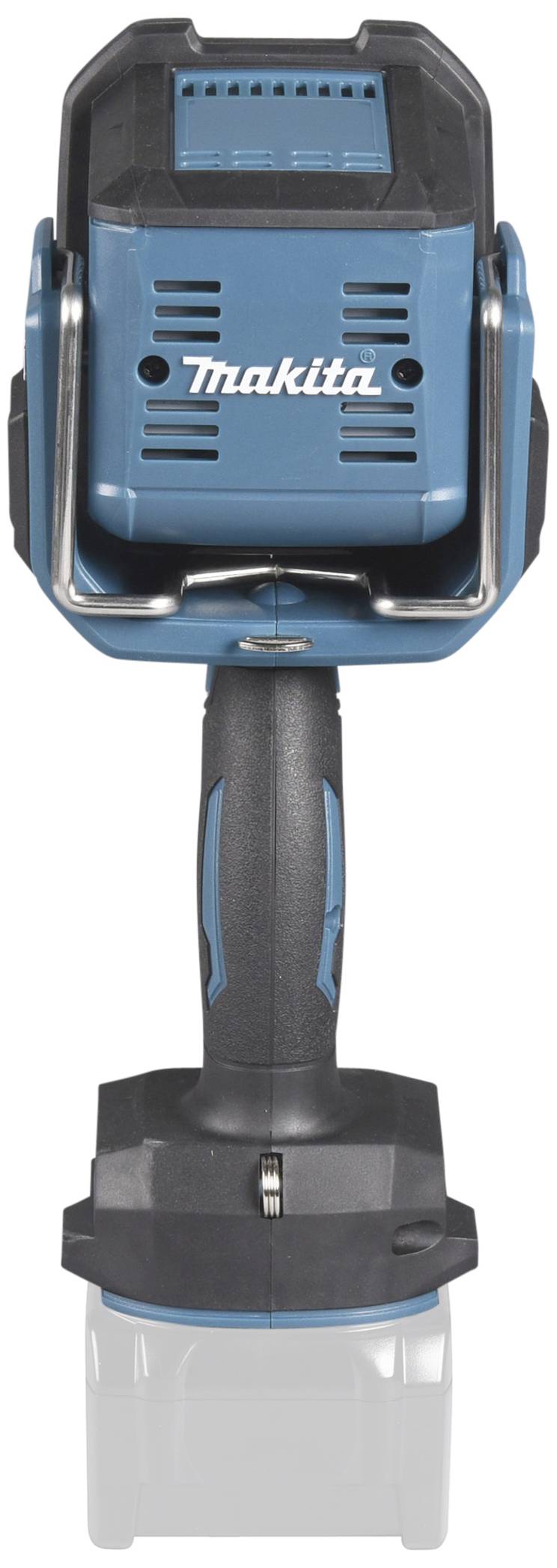 High-angle shot of a compact, blue electric power tool with battery compartment at the bottom, suitable for DIY or construction projects.