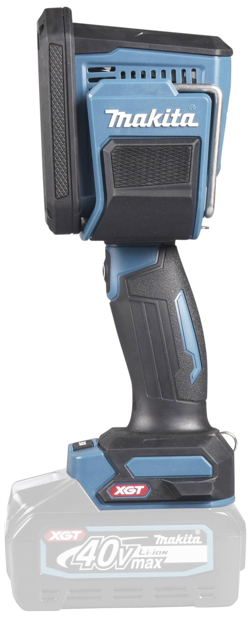 Battery-powered hand torch, blue and black Makita, XGT 40V max model.