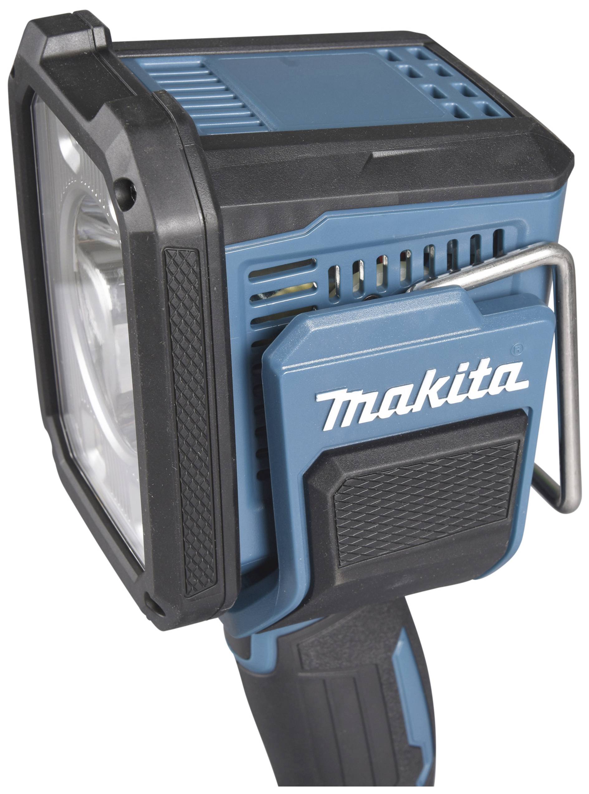 A blue and black hand-operated power tool with the word 'Makita' printed on it. The design is robust, featuring a metal handle on the side.