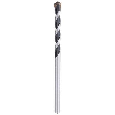 A spiral drill bit with a silver shaft and dark grey, spiral-shaped grooves for machining hard materials.