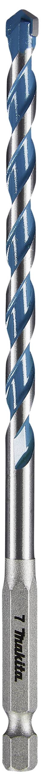 Drill with a blue, spiral-designed pattern. Suitable for precise drilling in hard materials. Silver-coloured base.