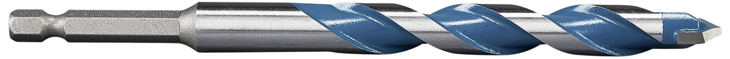 A wood drill bit with a blue-painted cutting area and silver shaft, suitable for woodworking.