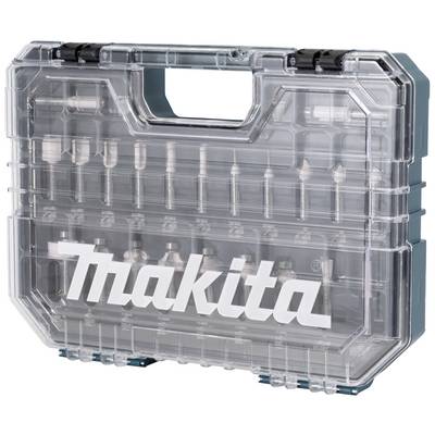 Makita toolbox with a transparent lid, revealing numerous drill bit attachments, suitable for DIY projects.