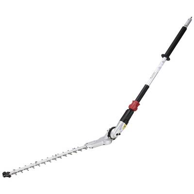 Telescopic hedge trimmer with adjustable cutting head and long handle, perfect for trimming tall hedges and hard-to-reach areas.