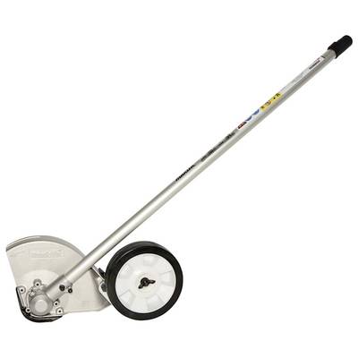 A lawn edger with a long handle and a wheel for easy guidance. Ideal for trimming lawn edges.