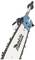 Close-up of a Makita chainsaw with a metal chain and blue casing, highlighting its functionality and design.