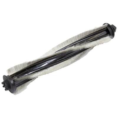 A rotating brush roller with white bristles, used in vacuum cleaners for cleaning carpets and floors.