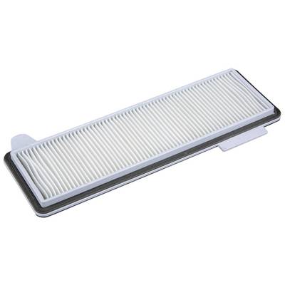 Rectangular white air filter with a ribbed design on a white background.