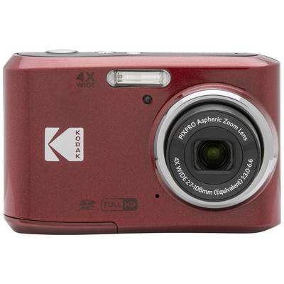 Red digital camera with logo and zoom lens. 4X wide-angle, PXPRO Aspherical Zoom Lens. SDXC and Full HD logos visible.