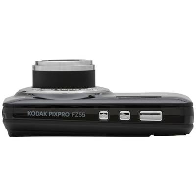 Digital camera viewed from the side with extended lens and the inscription 'Kodak Pixpro FZ55'.