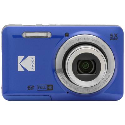 Digital camera in blue with lens, SD card slot, and Full HD logo.