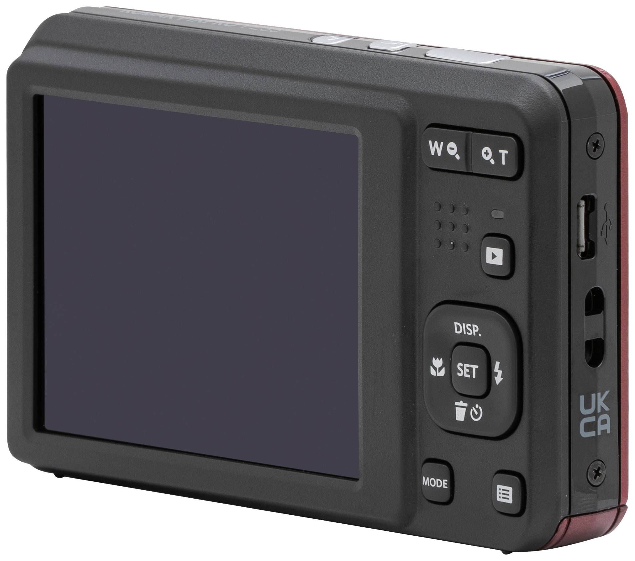 Digital camera back with screen and control buttons. Shows buttons for menu, display, zoom, and other settings.