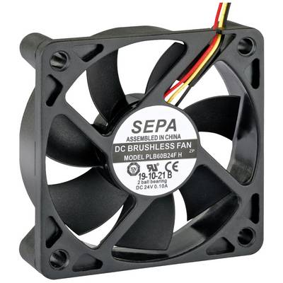 Black, square DC brushless fan with cables, model number PLB6024F from SEPA, for cooling purposes in technical devices.