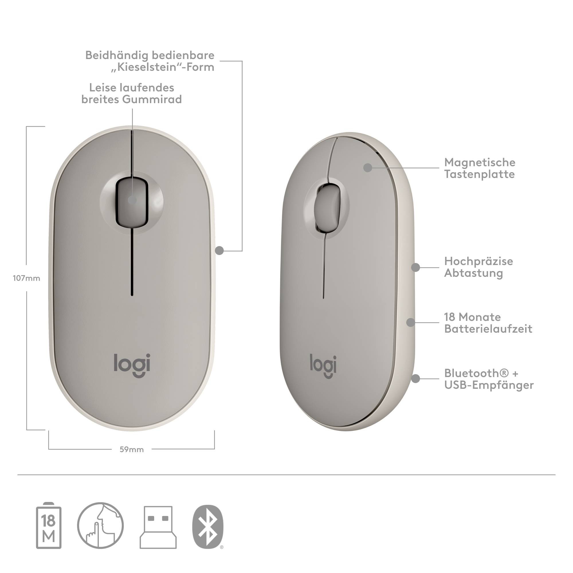 Logitech Pebble M350 Wireless Mouse Wireless Optical Sand 3 Buttons 1000 dpi-3