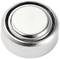 A round silver battery, typically a button cell, on a white background. Ideal for small electronic devices.