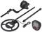 Metal detector in components: search coil, shaft, electronic unit with cable and arm strap, for treasure hunting and detection.