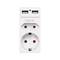 A white socket by 'LogiLink' with two USB ports on top and a Schuko power outlet below.