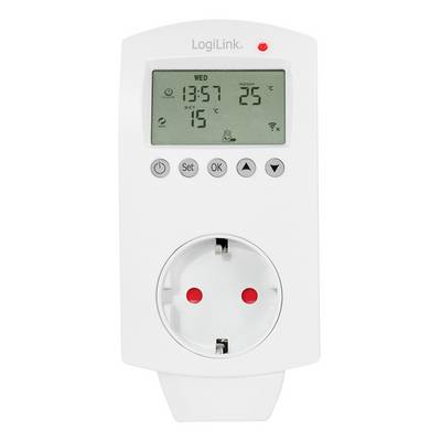 Electronic timer with display, shows time, temperature and socket, suitable for time control of devices.