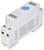 A white electrical relay for DIN rail mounting with a blue switch and labelling, suitable for AC/DC 24V, 16A.