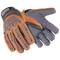 Grey and orange work gloves with a protective design for enhanced safety during manual tasks.