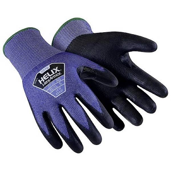Two blue safety gloves with a black coating, suitable for use in industrial environments.
