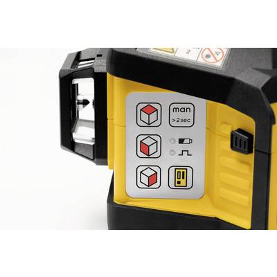 Close-up of a laser device with symbols providing usage instructions. Symbols depict cubes, pens, and a USB port.