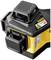Black and yellow laser level with safety warnings and laser markings. Designed for precise alignment.