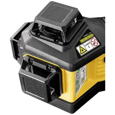 A black and yellow laser measuring device with warning notices and control buttons on the side. Suitable for precise measurements.