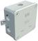 A rectangular, grey junction box with side openings and mounting tabs, suitable for electrical installations.