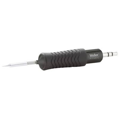 Soldering iron with black, ribbed handle and metal tip, brand name 'Weller RTP 50L C' printed on the handle.