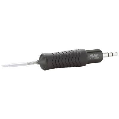 Soldering iron tip with a black, ribbed handle and metal nozzle, suitable for precision work on electronic solder connections.