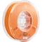 Orange plastic filament spool for 3D printer, semi-transparent, with manufacturer label 'PolyFlex TPU95'.