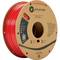 Reel of red 3D printer filament by Polymaker, mounted on a cardboard spool. Label reads 'PolyLite ASA'. Recycling material logo is visible.