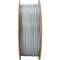 A coil of silver wire, tightly wound. The wire is used for electrical or craft purposes.