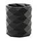 Black, faceted pencil holder with a geometric pattern, suitable for storing writing utensils on a desk.