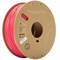 Spool of red 3D printer filament, labelled 'PolyTerra PLA'. Made from cardboard and biodegradable. Emphasising environmental friendliness.