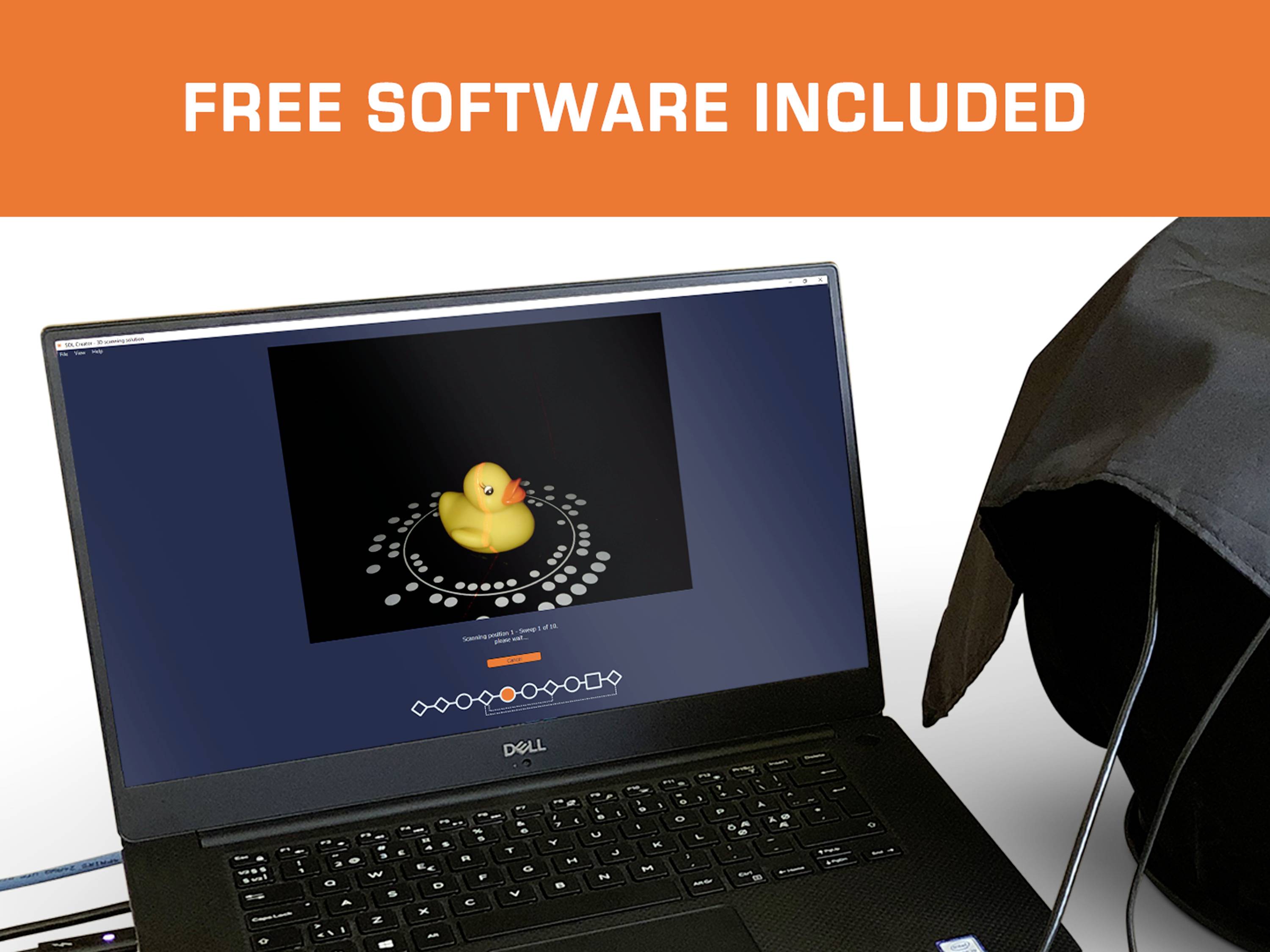 A laptop displays an image of a rubber duck surrounded by various selection tools on the screen. At the top, it reads 'Free Software Included'.