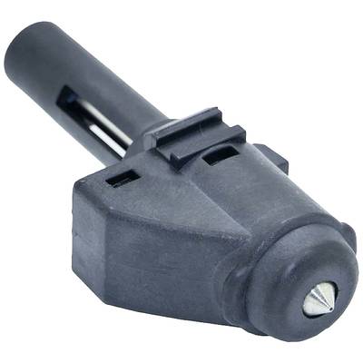 A black vehicle power socket in cigarette lighter style, for powering devices in a vehicle, with a metal pin for connection.