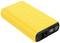 Yellow power bank with a capacity of 20,000 mAh, two USB ports and a digital display showing '100'.