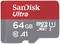 SanDisk Ultra microSD card with 64 GB capacity, Class 10 speed, A1 performance, suitable for smartphones and tablets.