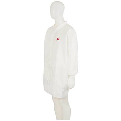 A mannequin is wearing a white lab coat with a red '3M' logo on its chest.