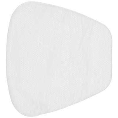 A white, triangular air filter insert with rounded corners, used in respiratory protective masks.