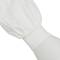 Sleeve of a white overall made from crease-resistant material, fitting tightly at the wrist. Function: protective clothing.