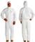 Two individuals in white protective suits with hoods, depicted from front and back, showing safety clothing.
