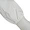 A sleeve of a white protective suit made from robust material, shown against a neutral background.